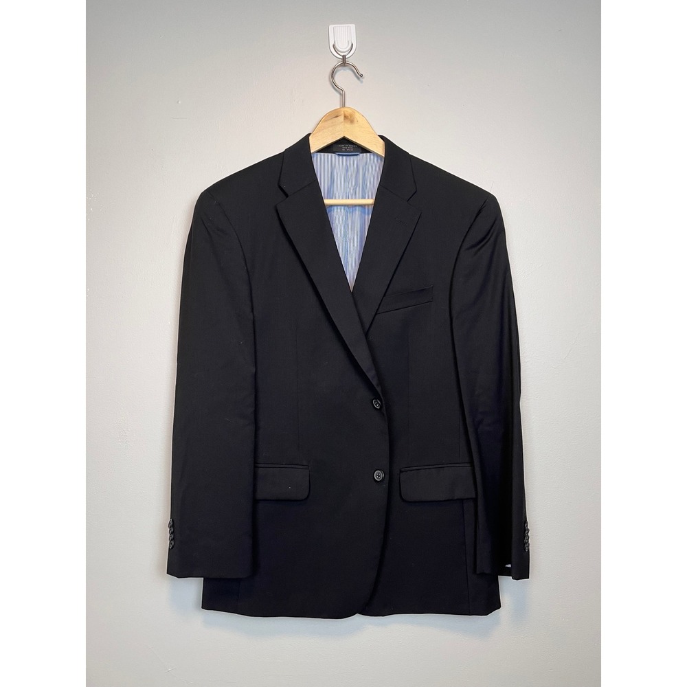 Tommy Hilfiger Mens‎ 100% Wool 2-Button Blazer Jacket Black Pinstripe Size 38